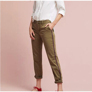 Anthropologie Chino Pants Womens 27 Relaxed Side Stripe Straight Ankle Green